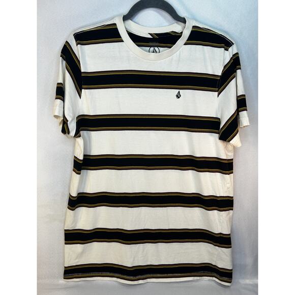 Volcom Striped Men's T-Shirt Size Med White w/ Black/Brown Stripes - Picture 1 of 6
